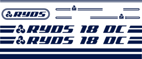 Ryds 18 DC dekorsats innehåller 2st loggor som är 1150x90mm. logo till Akterspegel, Stripes till vattenlinje samt stripes till Däcket med runda ändar och symbol