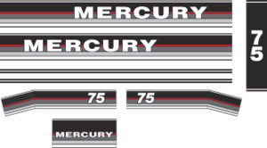 75hk Svart/rött/grått/Vitt Svart/rött/grönt/grått Komplett innehållande: 8st Dekaler för Mercury 75hk övre och undre kåpa.