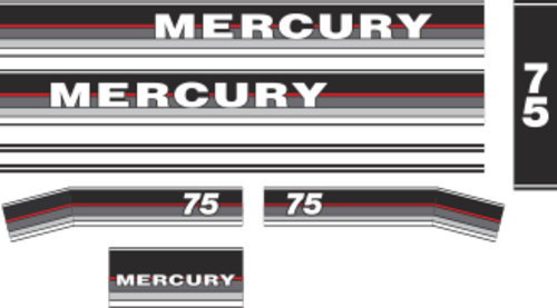 75hk Svart/rött/grått/Vitt Svart/rött/grönt/grått Komplett innehållande: 8st Dekaler för Mercury 75hk övre och undre kåpa.
