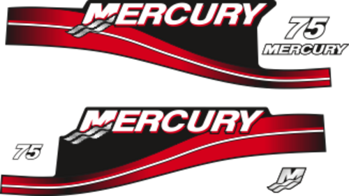 75hk Svart/rött/grått/vitt Komplett innehållande: 5st Dekaler för Mercury 75hk 2005-2007.