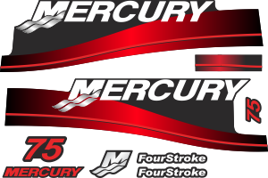75hk Svart/rött/grått/vitt Komplett innehållande: 9st Dekaler för Mercury 75hk 2000-2005.