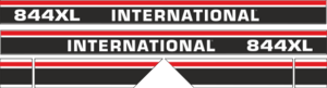 Dekorsats IH International 844 XL. Svart/vit/röd Komplett: 2 st stripes 844 XL International 1220x88mm, 2st stripes 475x110mm, 2st stripes 120x110mm.