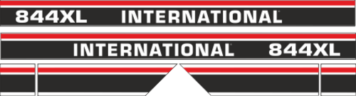 Dekorsats IH International 844 XL. Svart/vit/röd Komplett: 2 st stripes 844 XL International 1220x88mm, 2st stripes 475x110mm, 2st stripes 120x110mm.