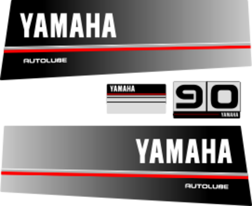 90hk Svart/rött/grått Komplett innehållande: 2st Dekaler för Yamaha 90hk och 1st bakre dekal med 90hk