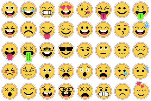 Printade Emojidekaler på ark. 40st / ark. Storlek på varje emoji 30mm