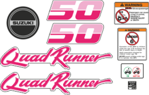 Komplett dekor i Rosa. Innehåller: 2st 50, 2st Quad Runner, 1st motordekal, 1st startknappsdekal samt 3st varningsdekaler. Laminerade dekaler.