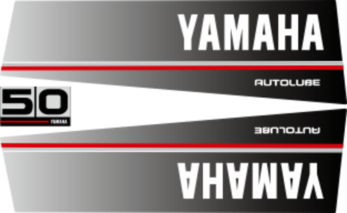 50hk Svart/rött/grått Komplett innehållande: 2st sidodekaler för Yamaha 50hk autolube och 1st dekal med 50hk.