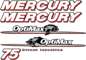 75hk Svart/rött/grått/vitt Komplett innehållande: 6st Dekaler för Mercury 75hk OptiMax