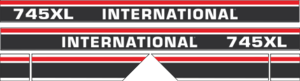 Dekorsats IH International 745 XL. Svart/vit/röd Komplett: 2 st stripes 745 XL International 1220x88mm, 2st stripes 475x110mm, 2st stripes 120x110mm.