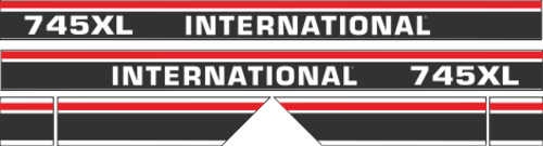 Dekorsats IH International 745 XL. Svart/vit/röd Komplett: 2 st stripes 745 XL International 1220x88mm, 2st stripes 475x110mm, 2st stripes 120x110mm.