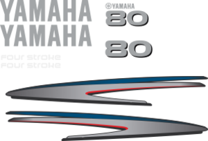 Komplett kitt med 2st laminerade dekorer, 2st Yamaha logo, 2st Fourstroke texter samt 80hk dekal bak och fram.