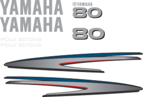 Komplett kitt med 2st laminerade dekorer, 2st Yamaha logo, 2st Fourstroke texter samt 80hk dekal bak och fram.
