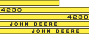 Printad dekor John Deere 4230. Komplett: 1st stripe 650mm, 4st stripe  978mm. Totallängd sidostripesen 1950mm