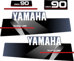 90hk Svart/rött/grått Komplett innehållande: 2st Dekaler för Yamaha 90hk och 1st bakre dekal med 90hk samt röd linje