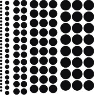 cirklar 5mm, 10mm, 15mm 20mm och 25mm. 