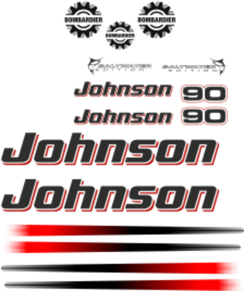 90 hk Komplett innehållande enligt bild. Dekaler för Johnson 90hk