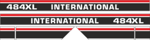 Dekorsats IH International 484 XL. Svart/vit/röd Komplett: 2 st stripes 484 XL International 1220x88mm, 2st stripes 475x110mm, 2st stripes 120x110mm.