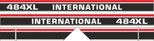 Dekorsats IH International 484 XL. Svart/vit/röd Komplett: 2 st stripes 484 XL International 1220x88mm, 2st stripes 475x110mm, 2st stripes 120x110mm.