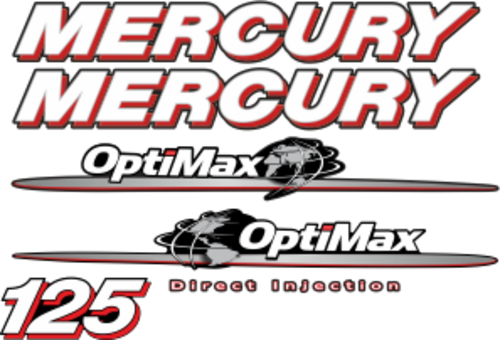 125hk Svart/rött/grått/vitt Komplett innehållande: 6st Dekaler för Mercury 125hk OptiMax