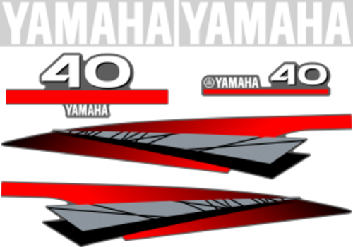 Dekalkit till Yamaha 40hk Svart/rött/grått/vitt Komplett innehållande: 2st YAMAHA dekaler, 2st sidodekaler och 1st bakre Yamaha 40hk dekal och 1st främre Yamaha 40 dekal.