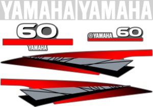 Dekalkit till Yamaha 60hk Svart/rött/grått/vitt Komplett innehållande: 2st YAMAHA dekaler, 2st sidodekaler och 1st bakre Yamaha 60hk dekal och 1st främre Yamaha 60 dekal.