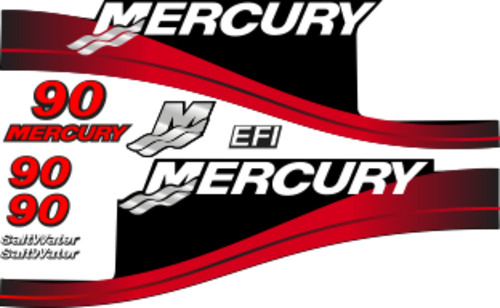 90hk Svart/rött/grått/vitt Komplett innehållande: 9st Dekaler för Mercury 90hk.