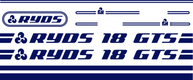 Ryds 18 GTS dekorsats innehåller 2st loggor som är 1150x90mm. logo till Akterspegel, Stripes till vattenlinje samt stripes till Däcket med runda ändar och symbol