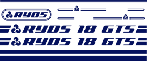 Ryds 18 GTS dekorsats innehåller 2st loggor som är 1150x90mm. logo till Akterspegel, Stripes till vattenlinje samt stripes till Däcket med runda ändar och symbol