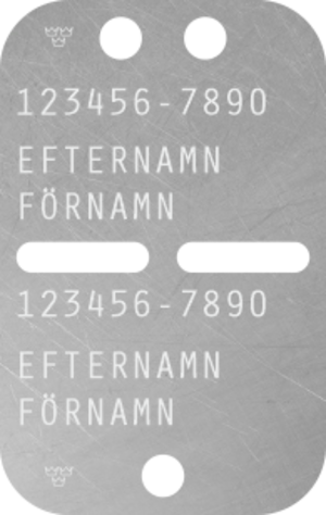 Mått: 38x60mm. 1mm rostfritt. Med lasergravyr.