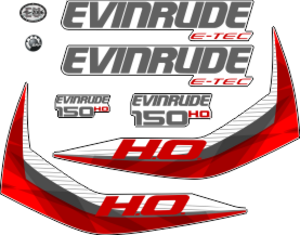 150hk H.O. E-TEC komplett med 6st dekaler för Vit kåpa.