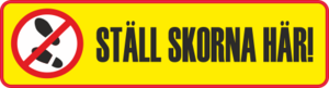 Varningsdekal. Stå ej här