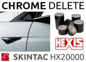 Chrome delete. 25m WRAP-vinyl i olika bredder för svartläggning av kromade lister m.m. Här använder vi marknadens bästa Wrap-vinyl Hexis Skintac HX20000