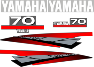 Dekalkit till Yamaha 70hk Svart/rött/grått/vitt Komplett innehållande: 2st YAMAHA dekaler, 2st sidodekaler och 1st bakre Yamaha 70hk dekal och 1st främre Yamaha 70 dekal