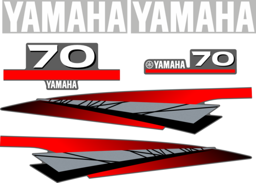 Dekalkit till Yamaha 70hk Svart/rött/grått/vitt Komplett innehållande: 2st YAMAHA dekaler, 2st sidodekaler och 1st bakre Yamaha 70hk dekal och 1st främre Yamaha 70 dekal