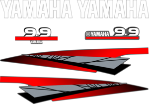 Dekalkit till Yamaha 9.9hk Svart/rött/grått/vitt Komplett innehållande: 2st YAMAHA dekaler, 2st sidodekaler och 1st bakre Yamaha 9.9hk dekal och 1st främre Yamaha 9.9 dekal