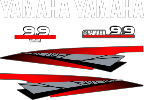 Dekalkit till Yamaha 9.9hk Svart/rött/grått/vitt Komplett innehållande: 2st YAMAHA dekaler, 2st sidodekaler och 1st bakre Yamaha 9.9hk dekal och 1st främre Yamaha 9.9 dekal