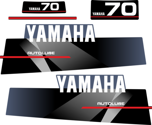 70hk Svart/rött/grått Komplett innehållande: 2st Dekaler för Yamaha 70hk och 1st bakre dekal med 70hk samt röd linje
