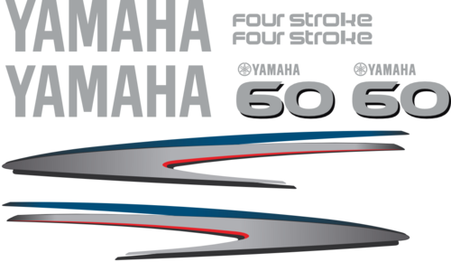 Komplett kitt med 2st laminerade dekorer, 2st Yamaha logo, 2st Fourstroke texter samt 60hk dekal bak och fram.