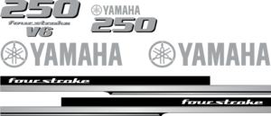 Komplett kitt med 2st laminerade dekorer, 2st Yamaha logo samt 250hk dekal bak och fram.