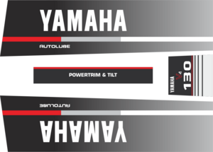 130hk innehållande: 2st Sidodekaler, 1st Bakre dekal och ett avslut för sidodekalerna med power trim & tilt.