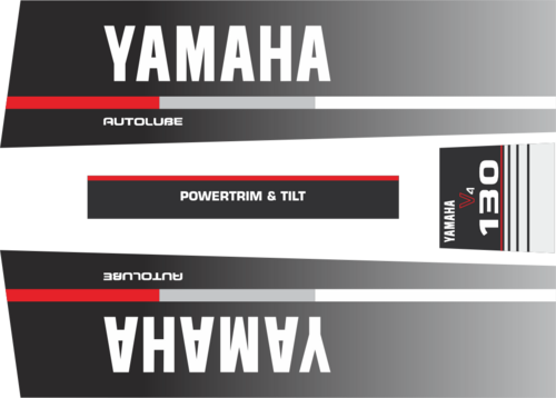 130hk innehållande: 2st Sidodekaler, 1st Bakre dekal och ett avslut för sidodekalerna med power trim & tilt.