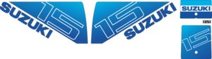 Komplett innehållande: 2st Dekaler för Suzuki 5hk, 1st bakre dekal, 1st främre dekal och 1 dekal för växel