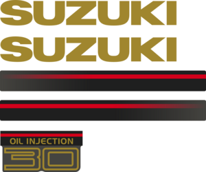 Komplett innehållande: 2st Sidodekor för Suzuki 30hk, 2st suzuki logo 1st bakre 30hk.