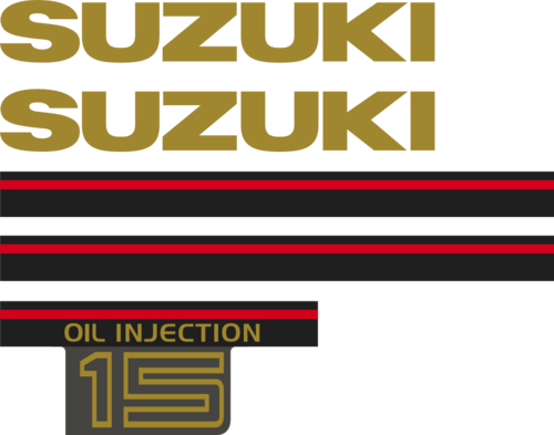 Komplett innehållande: 2st Sidodekor för Suzuki 15hk, 2st suzuki logo 1st bakre 15hk.