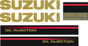 Komplett innehållande: 2st sidodekaler, 2st suzuki dekaler, 1st bakre 55hk dekal.