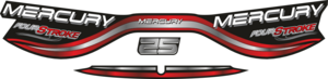 Mercury 25 Svart/rött/grått/vitt Komplett innehållande: 3st Dekaler för Mercury 25hk.