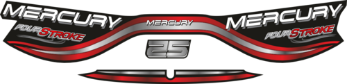 Mercury 25 Svart/rött/grått/vitt Komplett innehållande: 3st Dekaler för Mercury 25hk.