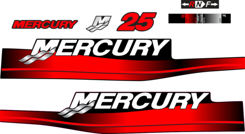 25hk Svart/rött/grått/vitt Komplett innehållande: 7st Dekaler för Mercury 25hk.