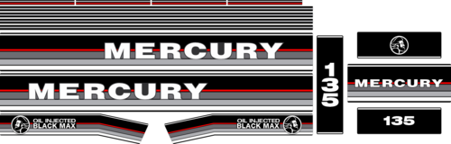 135hk Svart/rött/grått/vitt Komplett innehållande: 16st Dekaler för Mercury 135hk.