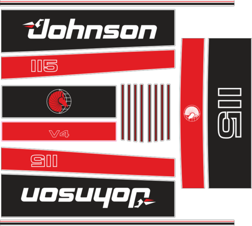 115 hk Svart/rött Svart/rött Komplett innehållande: 9st Dekaler för Johnson 115hk v4 1991